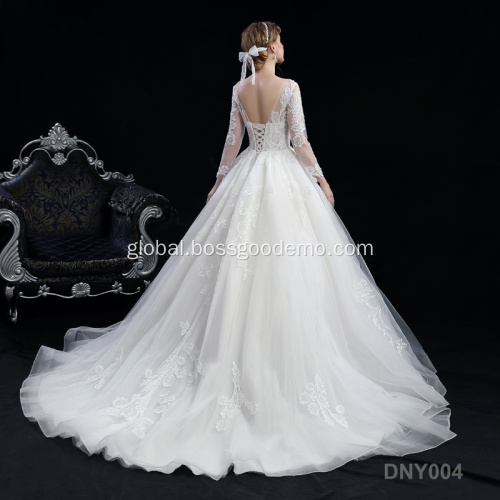 Bridesmaid dress bridal luxury long sleeve lace tulle wholesale civil plus size wedding dress with sleeves Manufactory